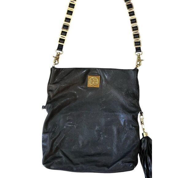 Tory Burch Soft Black Leather Foldover Convertible Crossbody Shoulder Tote Bag - Picture 2 of 8
